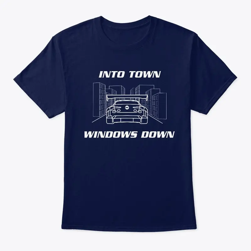 Into town, Windows down T -White graphic